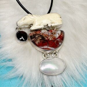 Amy Kahn Russell Pearl Amethyst Jasper Horse Pendant Brooch Leather Necklace